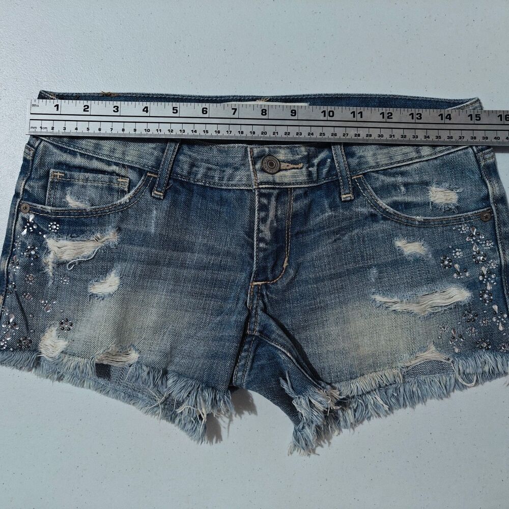 Abercrombie & Fitch Micro Shorts Womens 2 / 28 Blue Jean Denim Mini Shortie Rip - Picture 11 of 12